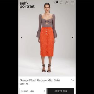 2022 Self-Portrait Orange Floral Guipure Midi Skirt